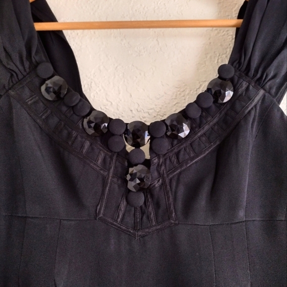 Nanette Lepore Black Silk Midi Dress With Embellishments - Picture 4 of 5